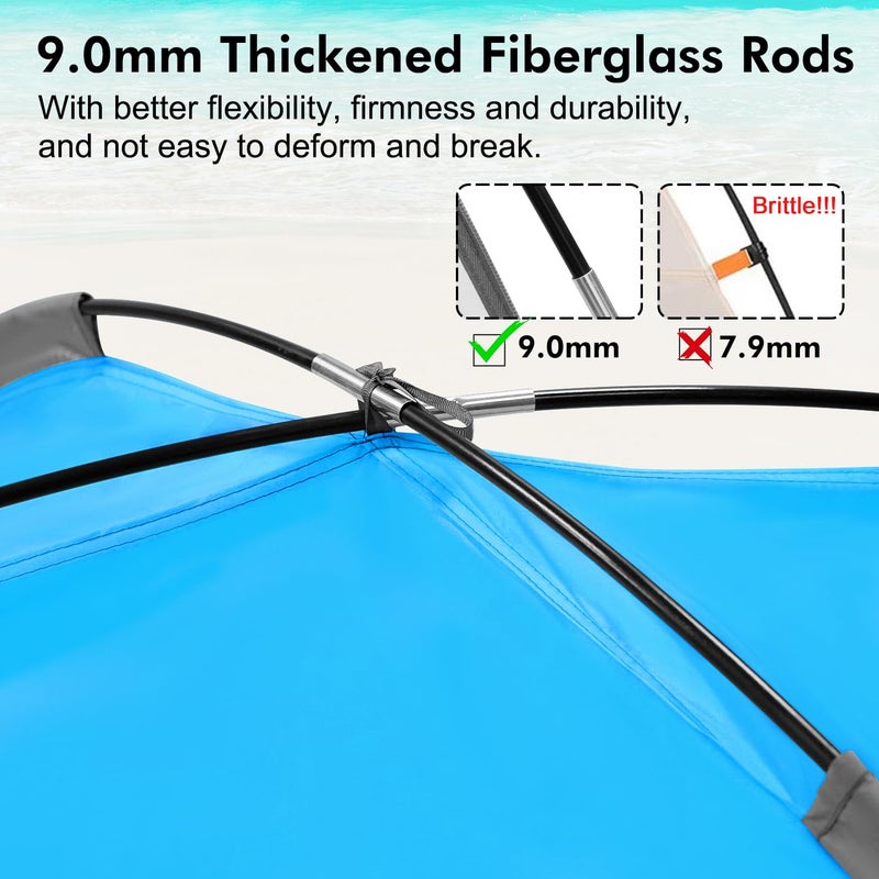WhiteFang Beach Tent Anti-UV Portable Sun Shade Shelter for 4 Person, Extendable Floor with 3 Ventilating Mesh Windows Plus Carrying Bag, Stakes and Guy Lines (Blue) - Image 2